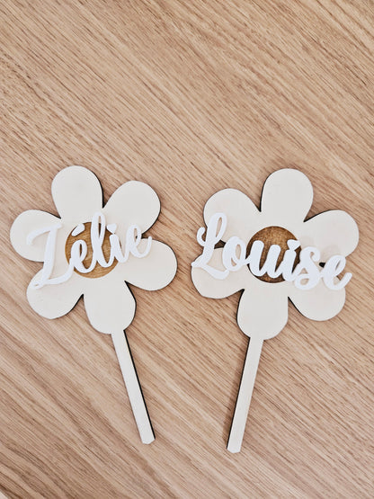 Cake topper prénom personnalisé / déco anniversaire baptême mariage communion / marguerite pâquerette  déco gâteau