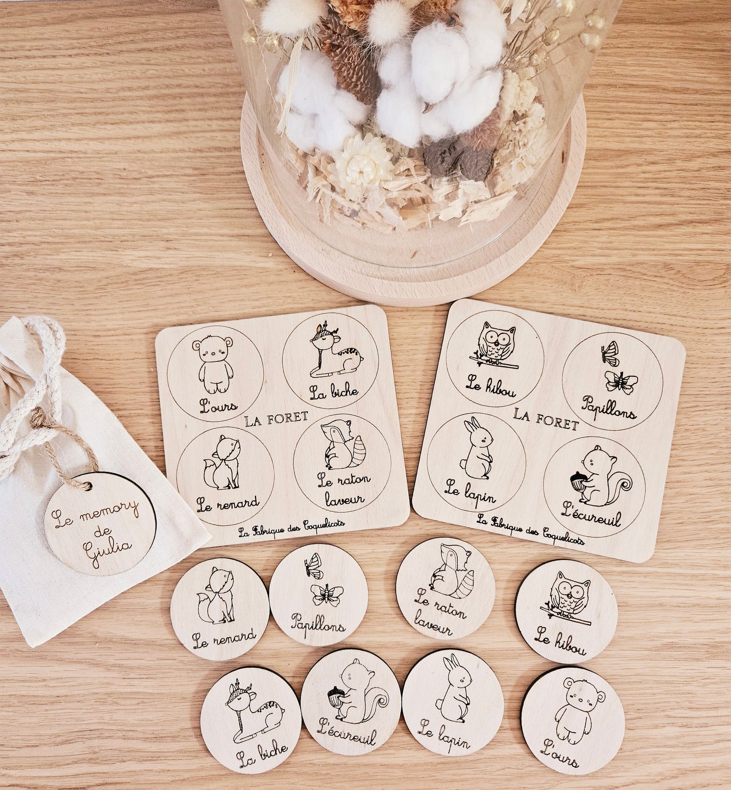 Memory | jeu éducatif | jeu de mémoire | personnalisé | bois | Montessori | jouet apprentissage  enfant | petit enfant |Animaux de la Foret
