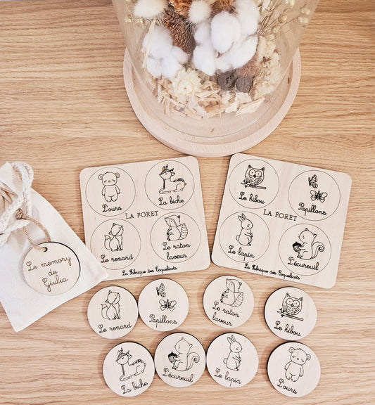 Memory | jeu éducatif | jeu de mémoire | personnalisé | bois | Montessori | jouet apprentissage  enfant | petit enfant |Animaux de la Foret