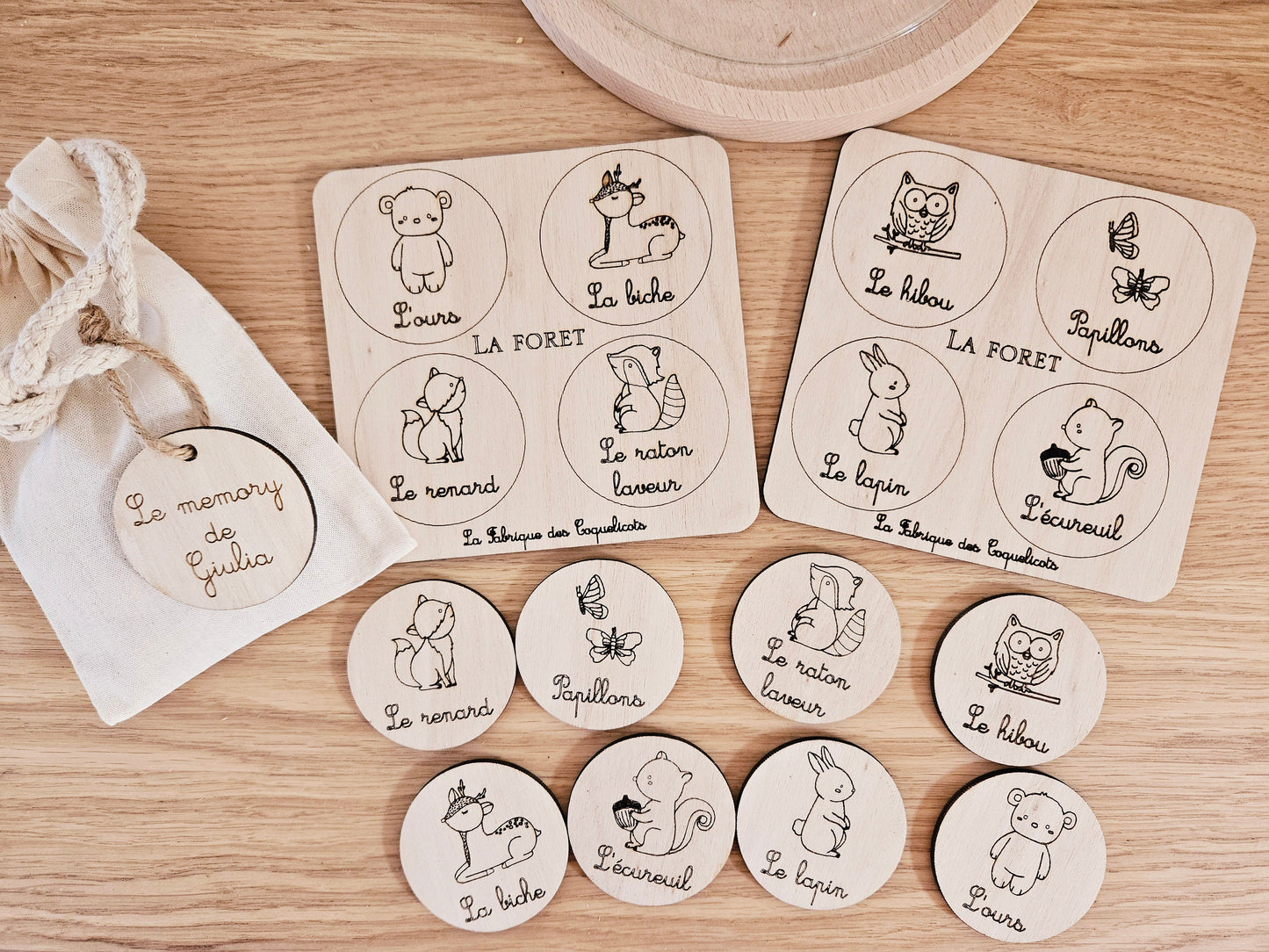 Memory | jeu éducatif | jeu de mémoire | personnalisé | bois | Montessori | jouet apprentissage  enfant | petit enfant |Animaux de la Foret