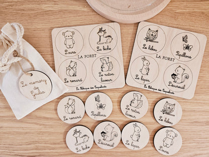 Memory | jeu éducatif | jeu de mémoire | personnalisé | bois | Montessori | jouet apprentissage  enfant | petit enfant |Animaux de la Foret