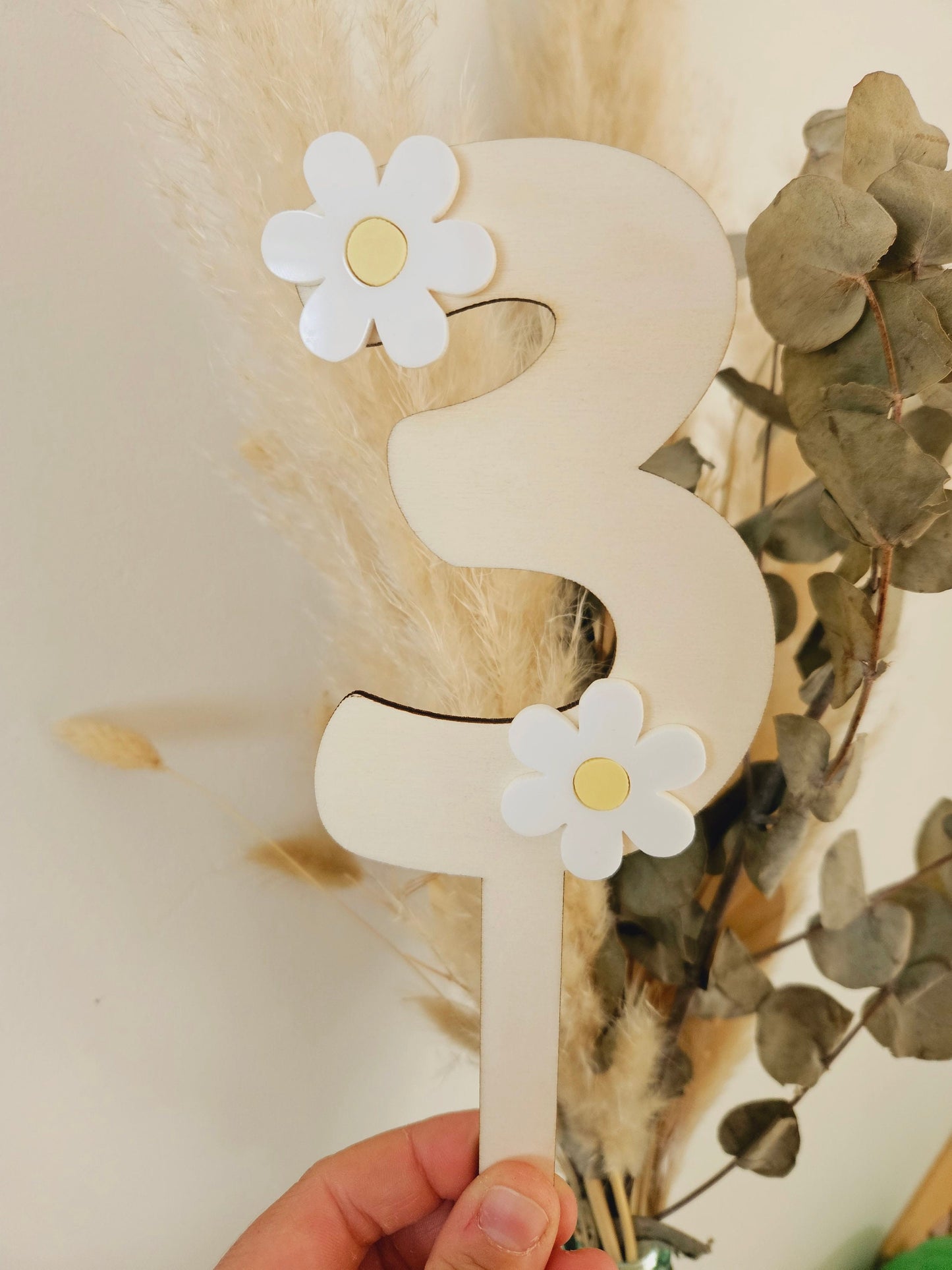 Cake topper chiffre / décoration gâteau anniversaire, baptême mariage thème fleur marguerite pâquerette