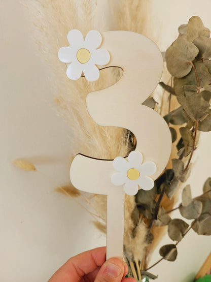 Cake topper chiffre / décoration gâteau anniversaire, baptême mariage thème fleur marguerite pâquerette