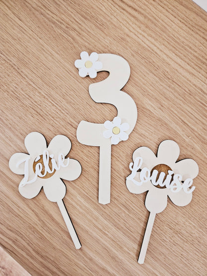 Cake topper chiffre / décoration gâteau anniversaire, baptême mariage thème fleur marguerite pâquerette
