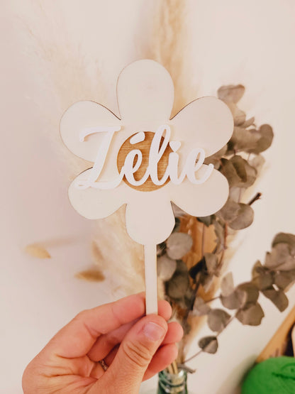 Cake topper prénom personnalisé / déco anniversaire baptême mariage communion / marguerite pâquerette  déco gâteau
