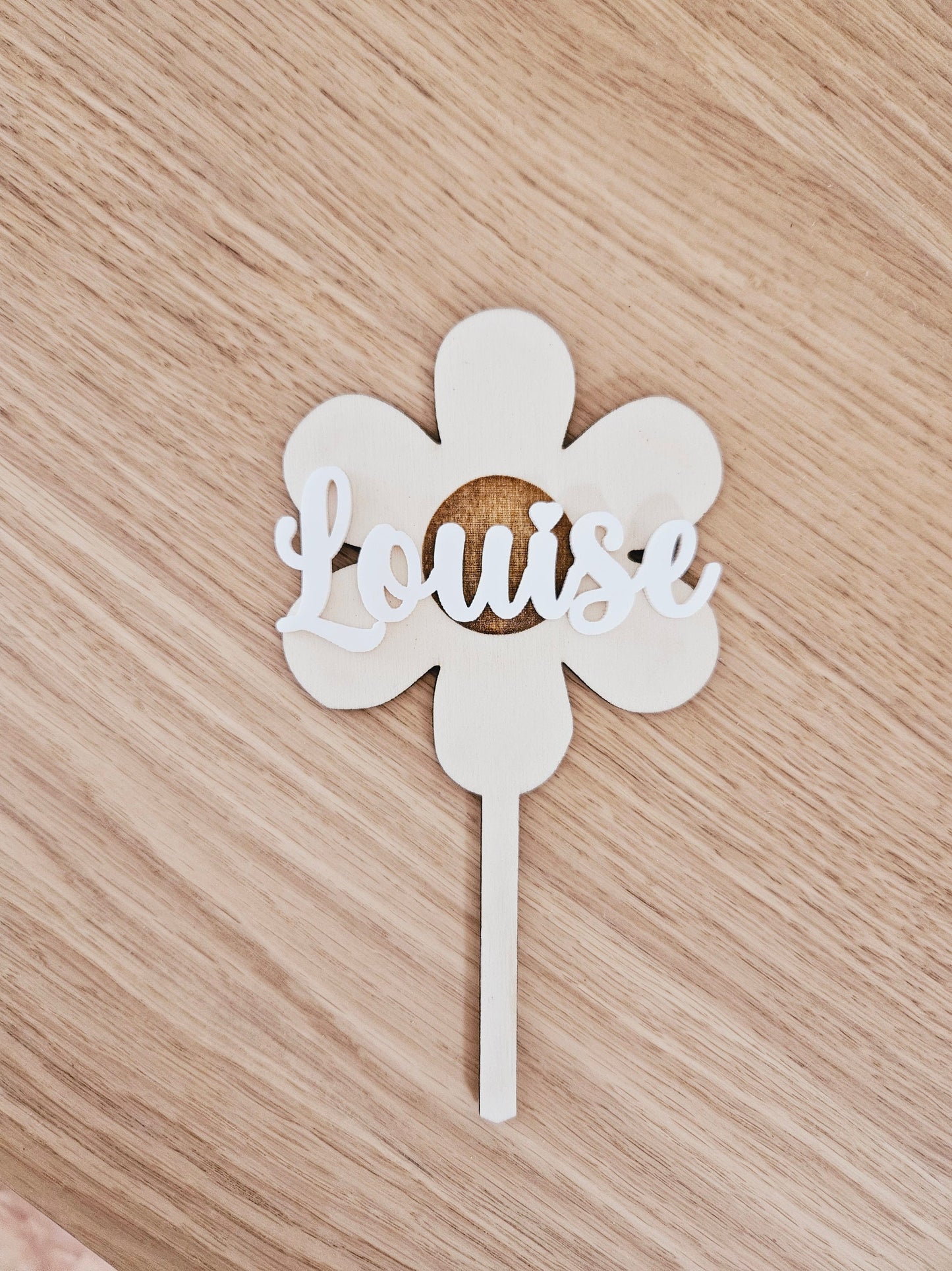 Cake topper prénom personnalisé / déco anniversaire baptême mariage communion / marguerite pâquerette  déco gâteau