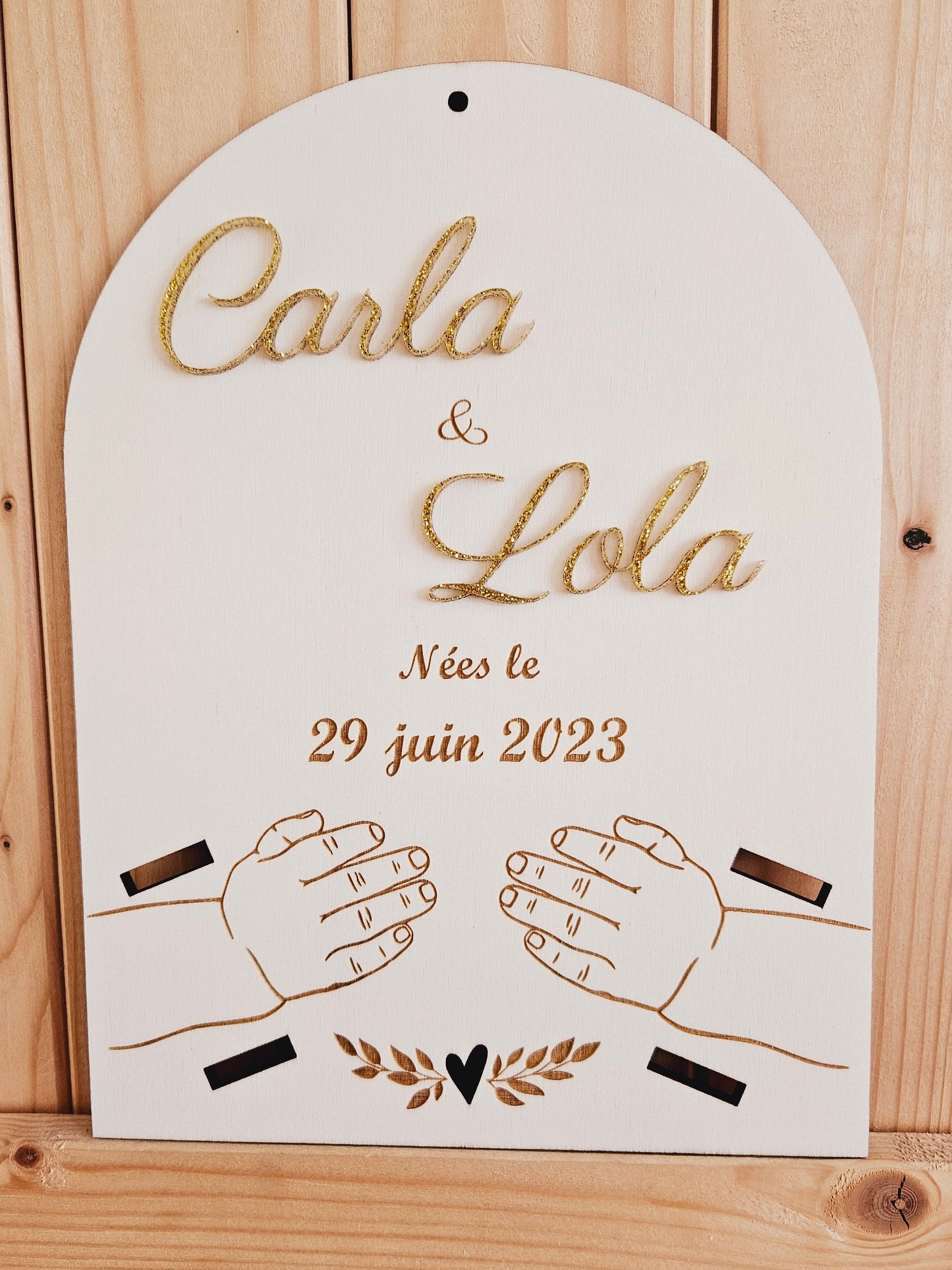 Plaque de naissance pour bracelet | cadeau de naissance | carte bienvenue bébé | naissance | plaque bois | personnalisé jumeaux jumelles