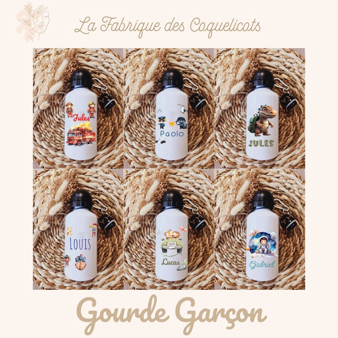 Gourde personnalisé | Gourde enfant | Rentrée des classes | cadeau personnalisé | Fille | cerf | animaux | animaux foret |