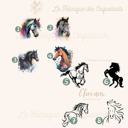 Gourde personnalisé | Gourde enfant | Rentrée des classes | cadeau personnalisé | animaux | fille | garcon | chevaux | cheval | noir & blanc