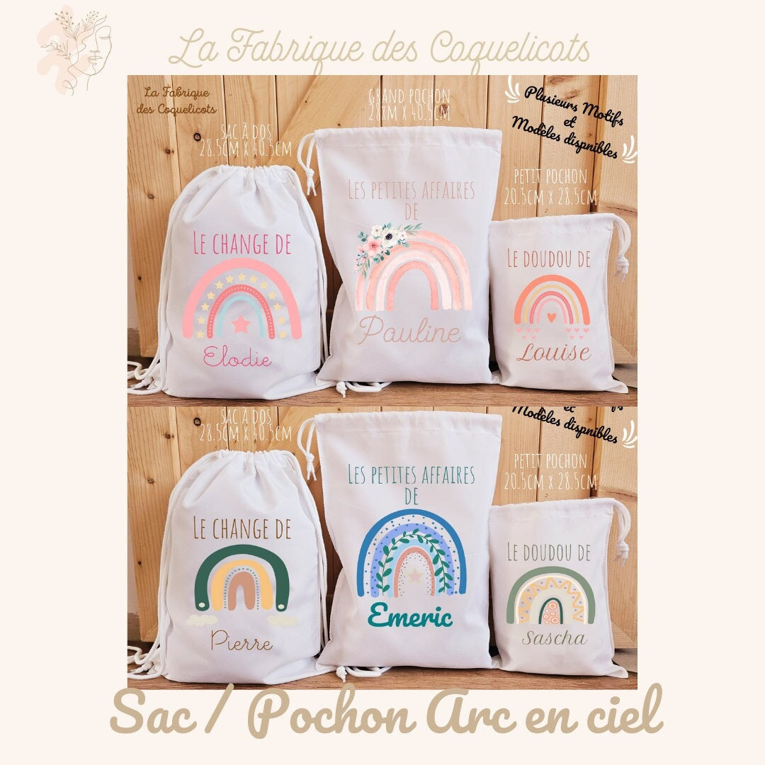 Sac à dos / à doudou / sac de change / école enfant maternelle rentrée des classes ARC EN CIEL