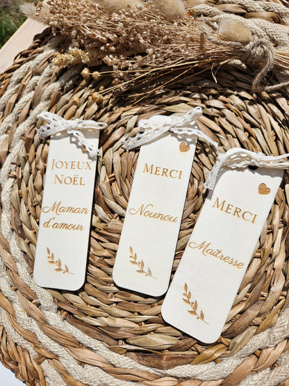 Marque page en bois personnalisé | cadeau de Noël | Nounou maman amie soeur collegue mamie