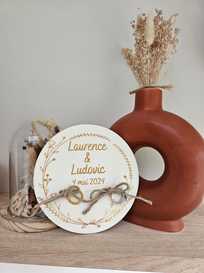Porte alliance bois / mariage  / futurs mariés cadeau personnalisé / déco mariage / pacs / union / laïque / civil / religieux / alliance