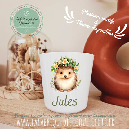 Gobelet / verre personnalisé enfant bébé / cadeau personnalisé rentrée des classes école maternelle / incassable | hérisson