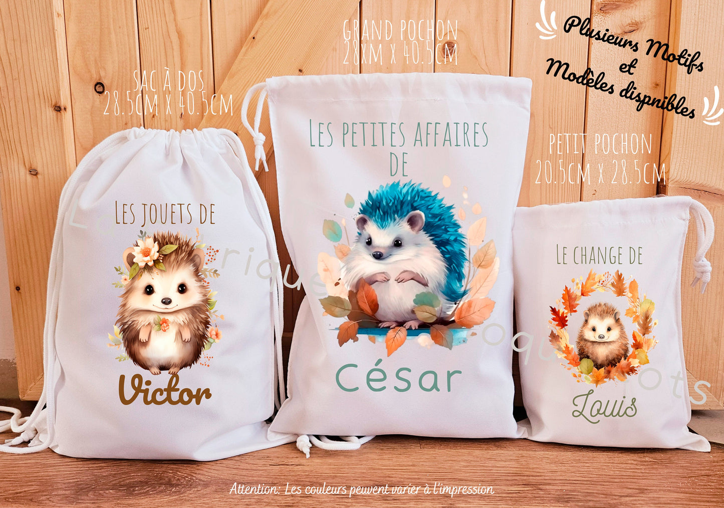 sac a doudou / change / pochon / sac personnalisé / autonomie / rentrée des classes pochon personnalisé / sac à vêtement / hérisson