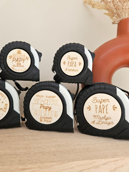 Mètre de bricolage personnalisé couleur blanc et noir | papa papy fête des pères grand-père | cadeau personnalisé