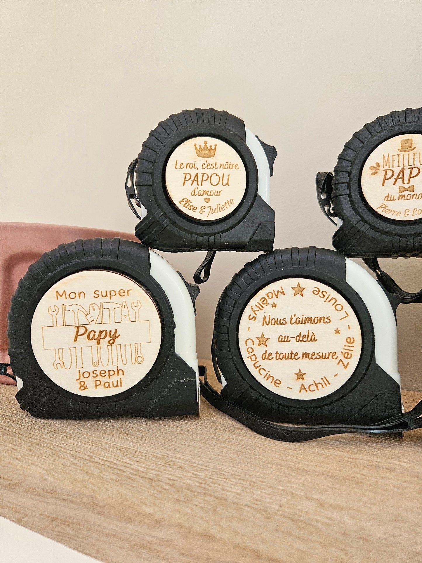 Mètre de bricolage personnalisé couleur blanc et noir | papa papy fête des pères grand-père | cadeau personnalisé