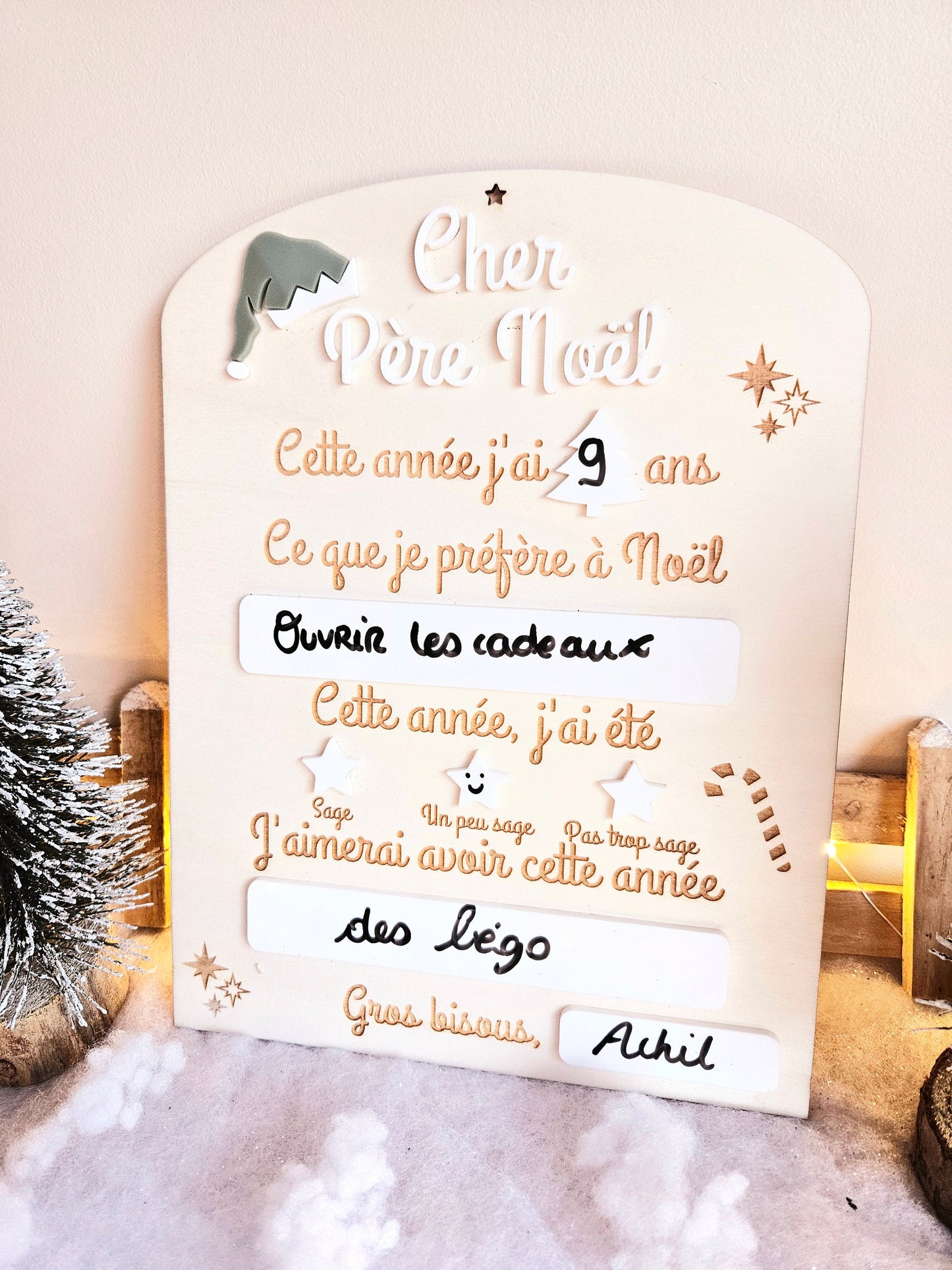 Plaque lettre de Noël - liste cadeau - éphémère calendrier enfant - déco Noël - lettre père noël - enfant - personnalisé - bois