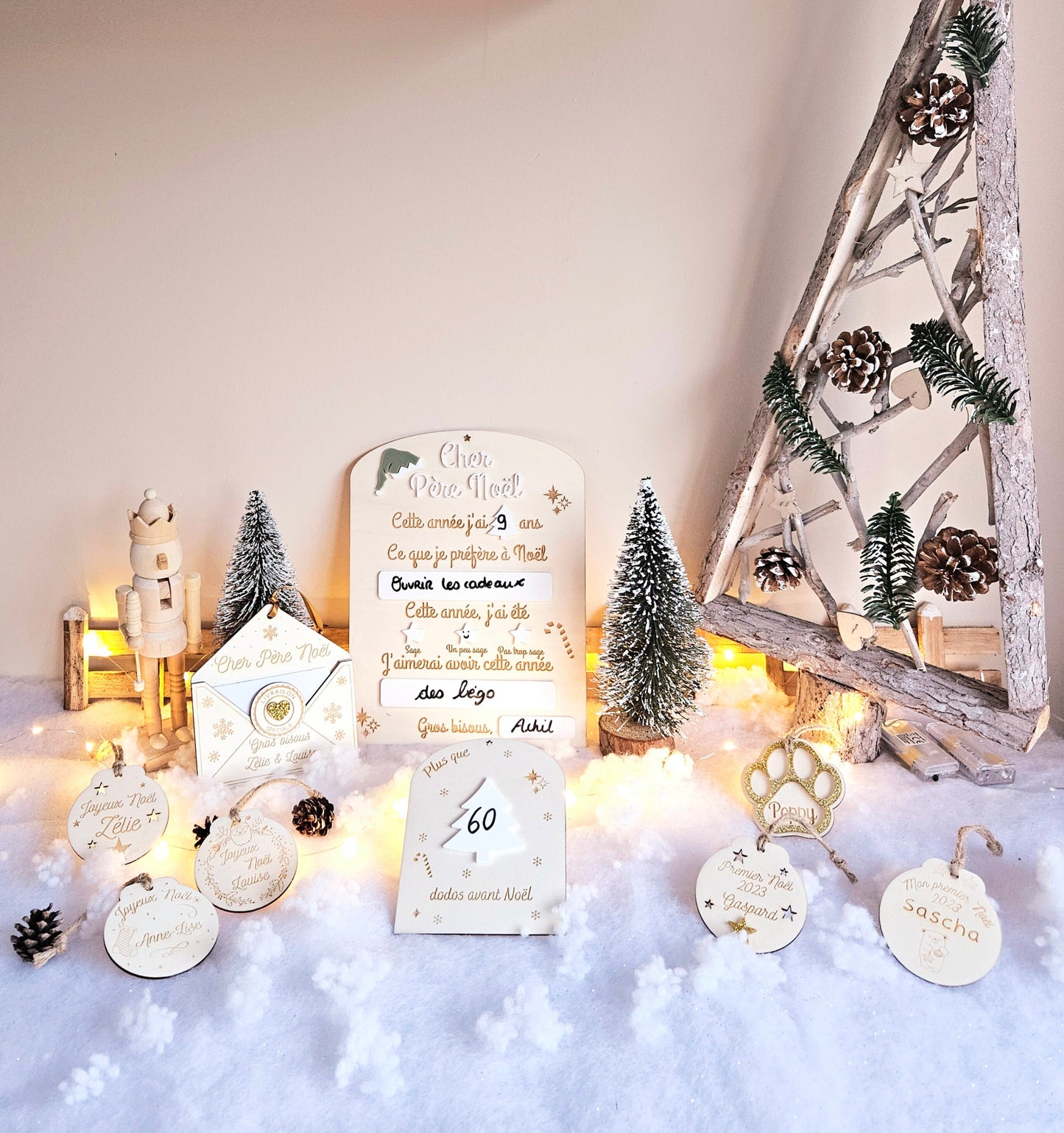 Plaque lettre de Noël - liste cadeau - éphémère calendrier enfant - déco Noël - lettre père noël - enfant - personnalisé - bois