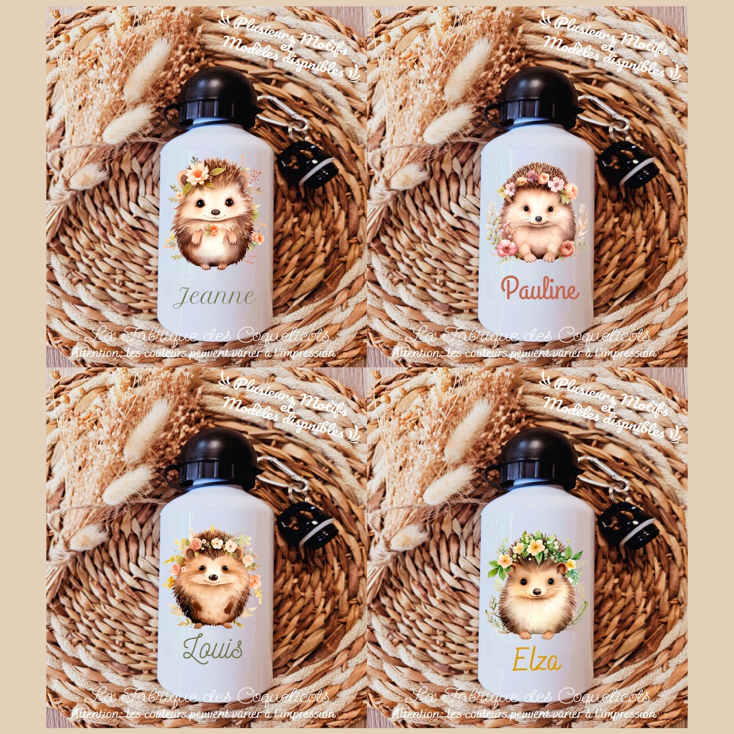 Gourde enfant / bébé / cadeau personnalisé, rentrée des classes, anniversaire / hérisson prénom