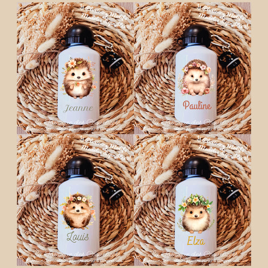 Gourde enfant / bébé / cadeau personnalisé, rentrée des classes, anniversaire / hérisson prénom