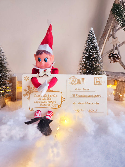 Carte postal / lettre - lutin elfe de Noël - arrivé elfe farceur père Noël déco noël papa noel personnalisé enfant elfie
