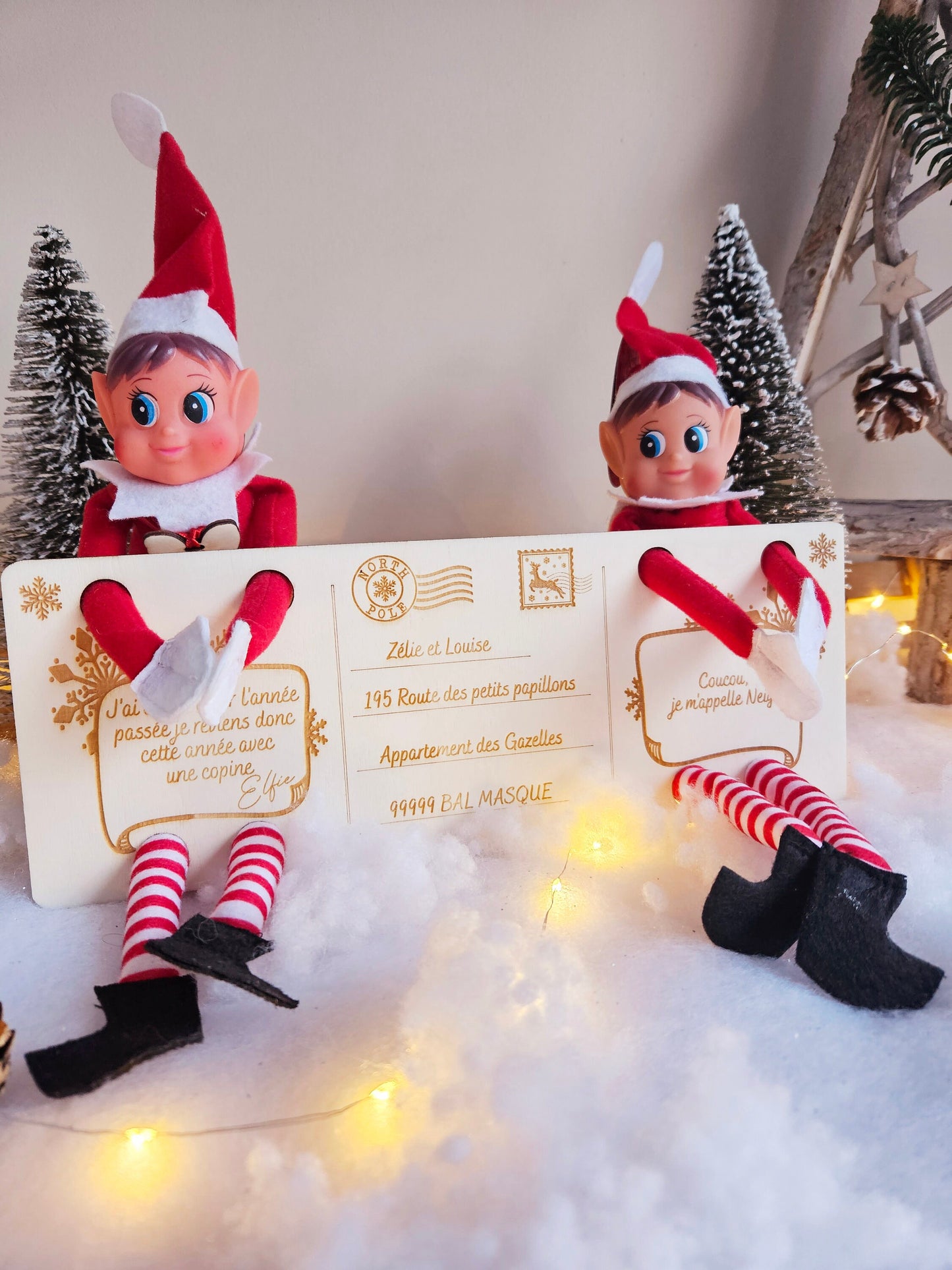 Carte postal / lettre - lutin elfe de Noël - arrivé elfe farceur père Noël déco noël papa noel personnalisé enfant elfie