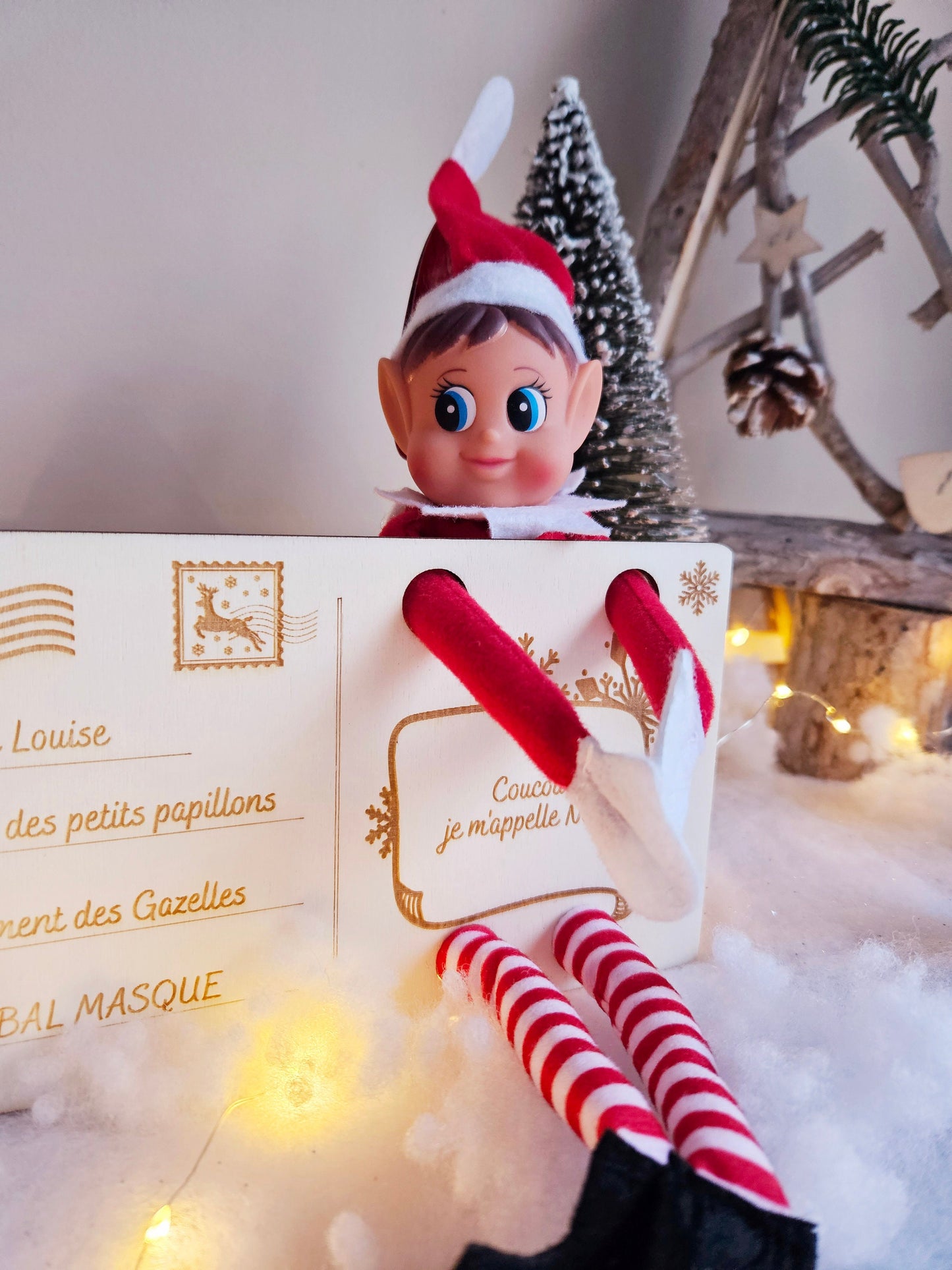 Carte postal / lettre - lutin elfe de Noël - arrivé elfe farceur père Noël déco noël papa noel personnalisé enfant elfie