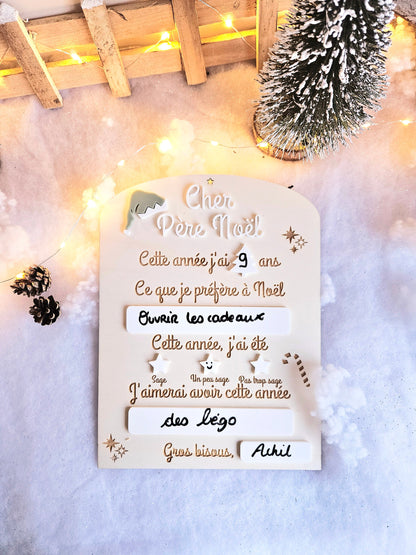 Plaque lettre de Noël - liste cadeau - éphémère calendrier enfant - déco Noël - lettre père noël - enfant - personnalisé - bois