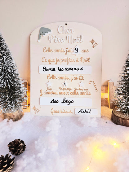 Plaque lettre de Noël - liste cadeau - éphémère calendrier enfant - déco Noël - lettre père noël - enfant - personnalisé - bois