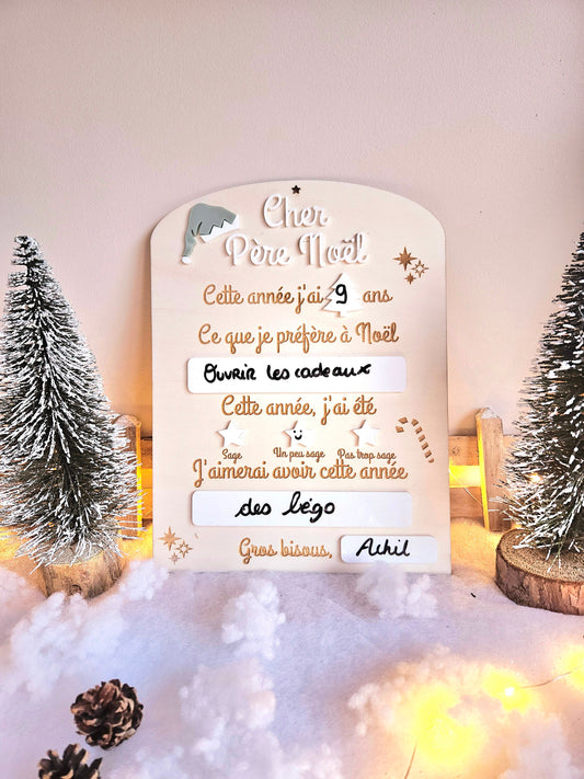 Plaque lettre de Noël - liste cadeau - éphémère calendrier enfant - déco Noël - lettre père noël - enfant - personnalisé - bois