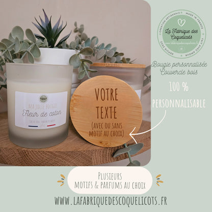 Bougie personnaliséE - couvercle bois - gravure - personnalisé - maitresse mamie nounou maman cadeau femme