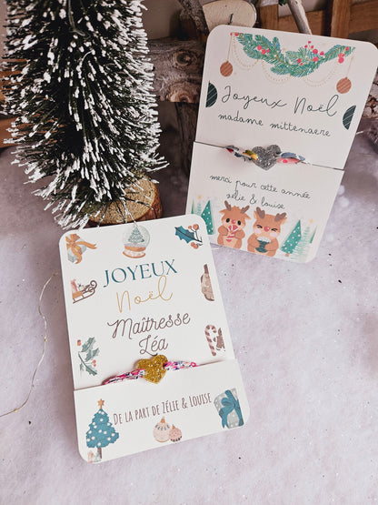 Bracelet maitresse nounou atsem école Noël cadeau personnalisé cadeau noël femme enfant maternelle / / liberty / cadeau enfant  fin année