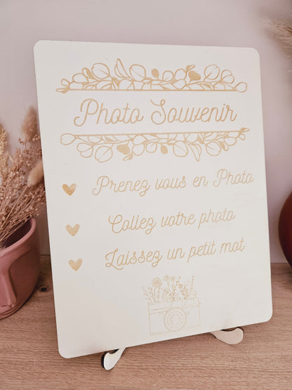 Affiche bois photo booth livre d'or photo souvenir anniversaire baptême mariage déco fête communion personnalisé
