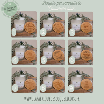Bougie personnaliséE - couvercle bois - gravure - personnalisé - maitresse mamie nounou maman cadeau femme