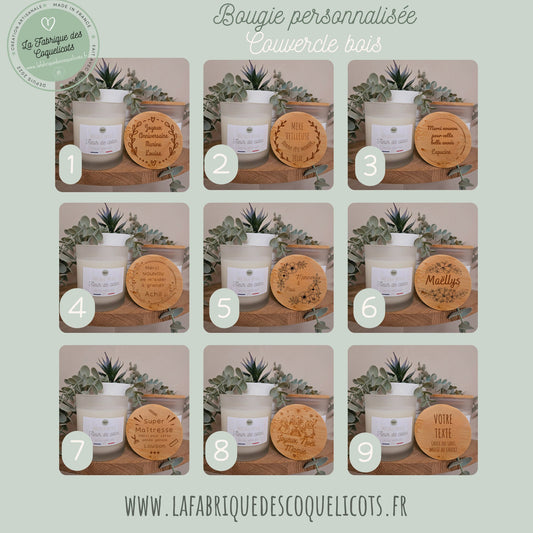 Bougie personnaliséE - couvercle bois - gravure - personnalisé - maitresse mamie nounou maman cadeau femme