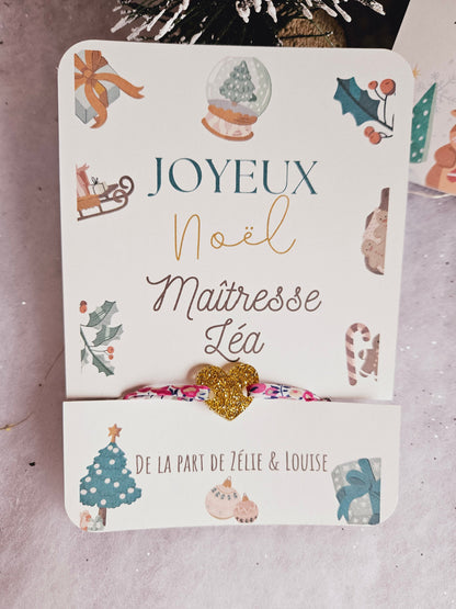 Bracelet maitresse nounou atsem école Noël cadeau personnalisé cadeau noël femme enfant maternelle / / liberty / cadeau enfant  fin année