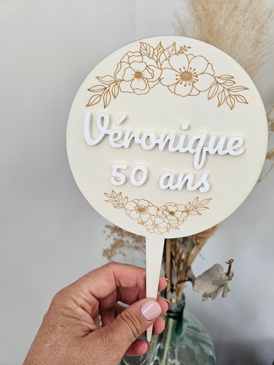 Cake topper / anniversaire retraite mariage baptème EVJF EVG - deco personnalisée - cadeau personnalisé - coupe champagne - chic