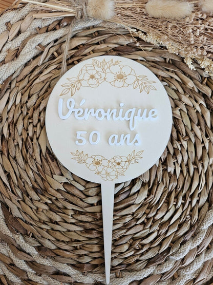 Cake topper / anniversaire retraite mariage baptème EVJF EVG - deco personnalisée - cadeau personnalisé - coupe champagne - chic