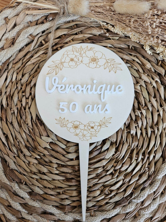 Cake topper / anniversaire retraite mariage baptème EVJF EVG - deco personnalisée - cadeau personnalisé - coupe champagne - chic