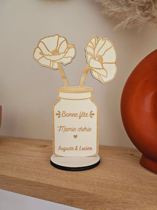 Vase fleur coquelicots à poser   cadeau personnalisé - mamie maman femme fête des grands-mères - cadeau femme unique vase fleur