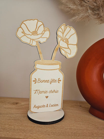 Vase fleur coquelicots à poser   cadeau personnalisé - mamie maman femme fête des grands-mères - cadeau femme unique vase fleur