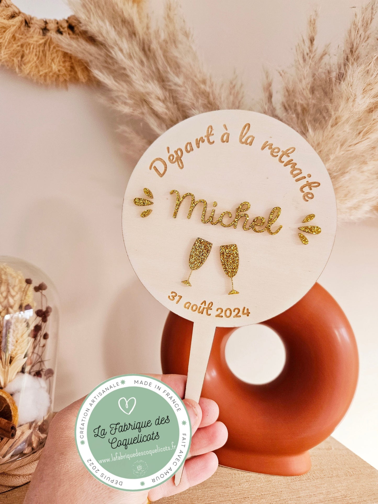 Cake topper / anniversaire retraite mariage baptème EVJF EVG - deco personnalisée - cadeau personnalisé - coupe champagne - chic