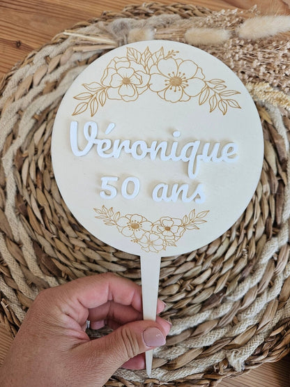 Cake topper / anniversaire retraite mariage baptème EVJF EVG - deco personnalisée - cadeau personnalisé - coupe champagne - chic