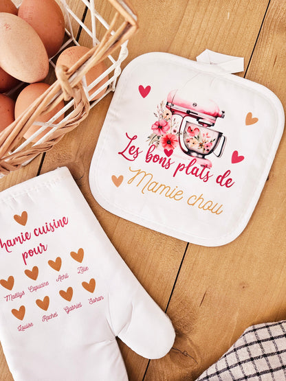 Gant et manique cuisine personnalisé - cadeau mamie maman fête grands-mères fête des mères - cadeau nounou soeur