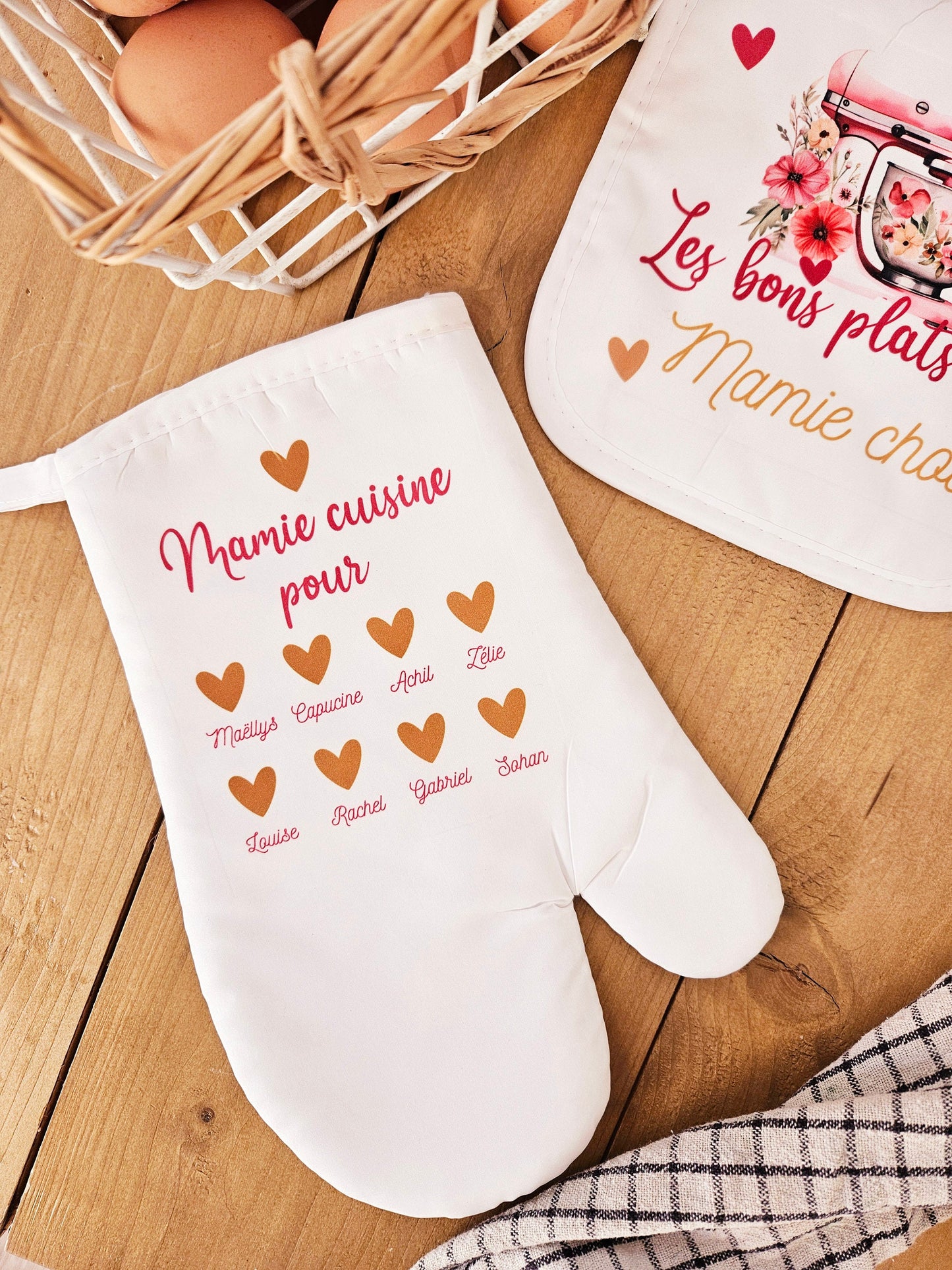 Gant et manique cuisine personnalisé - cadeau mamie maman fête grands-mères fête des mères - cadeau nounou soeur