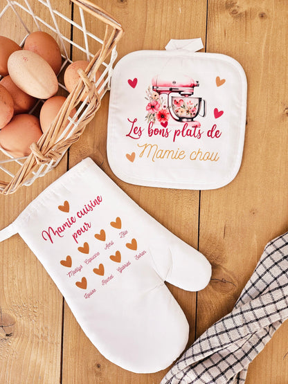 Gant et manique cuisine personnalisé - cadeau mamie maman fête grands-mères fête des mères - cadeau nounou soeur