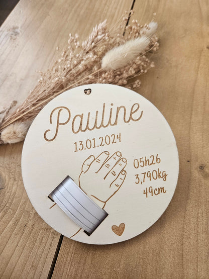 Plaque de naissance pour bracelet | cadeau de naissance | carte bienvenue bébé | naissance | plaque bois | personnalisé / main enfant