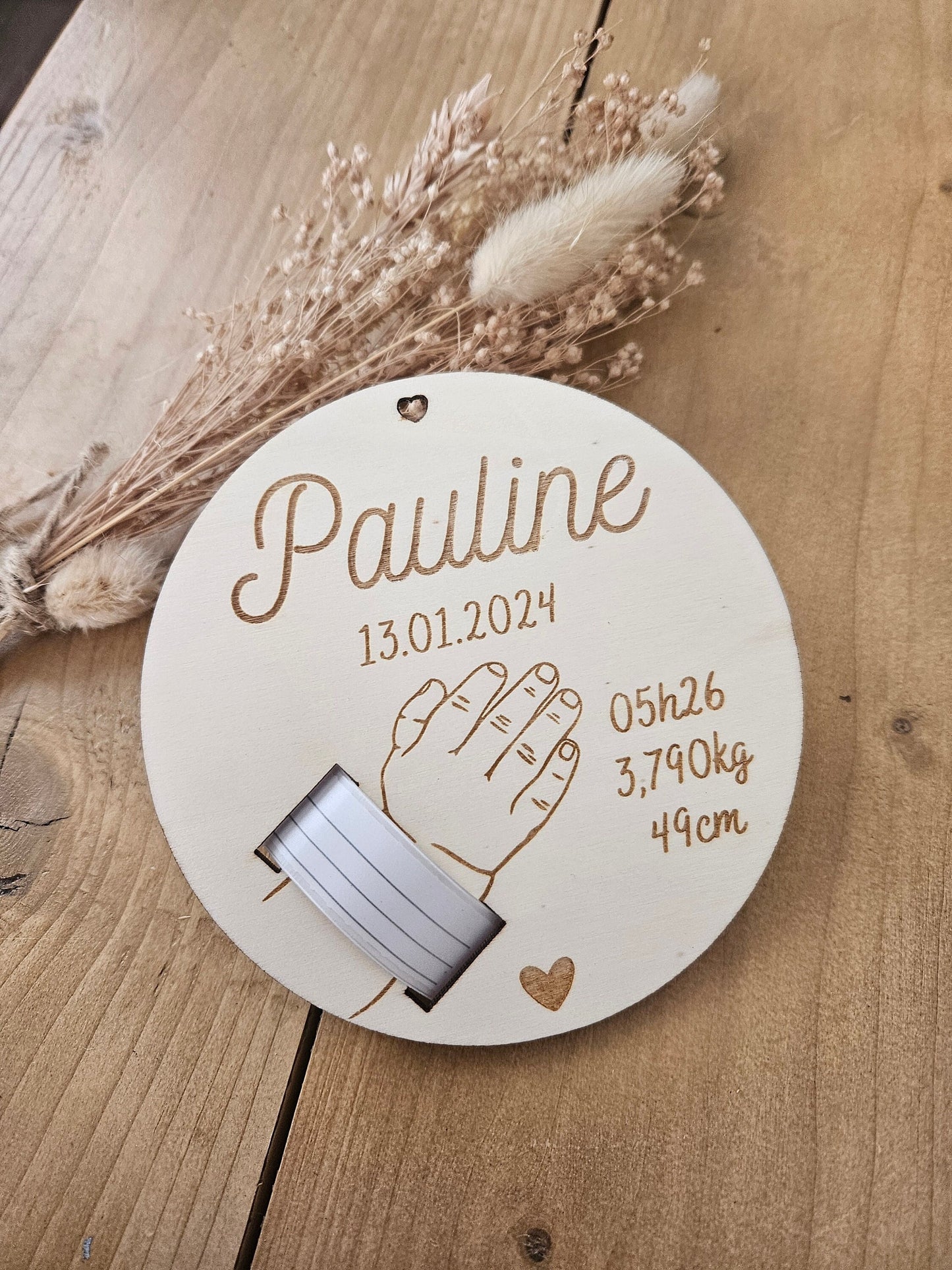 Plaque de naissance pour bracelet | cadeau de naissance | carte bienvenue bébé | naissance | plaque bois | personnalisé / main enfant
