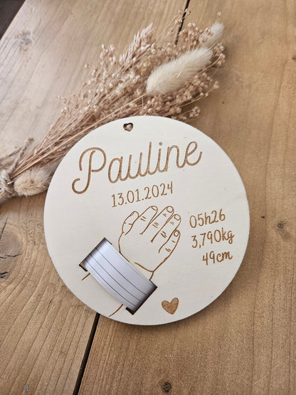 Plaque de naissance pour bracelet | cadeau de naissance | carte bienvenue bébé | naissance | plaque bois | personnalisé / main enfant