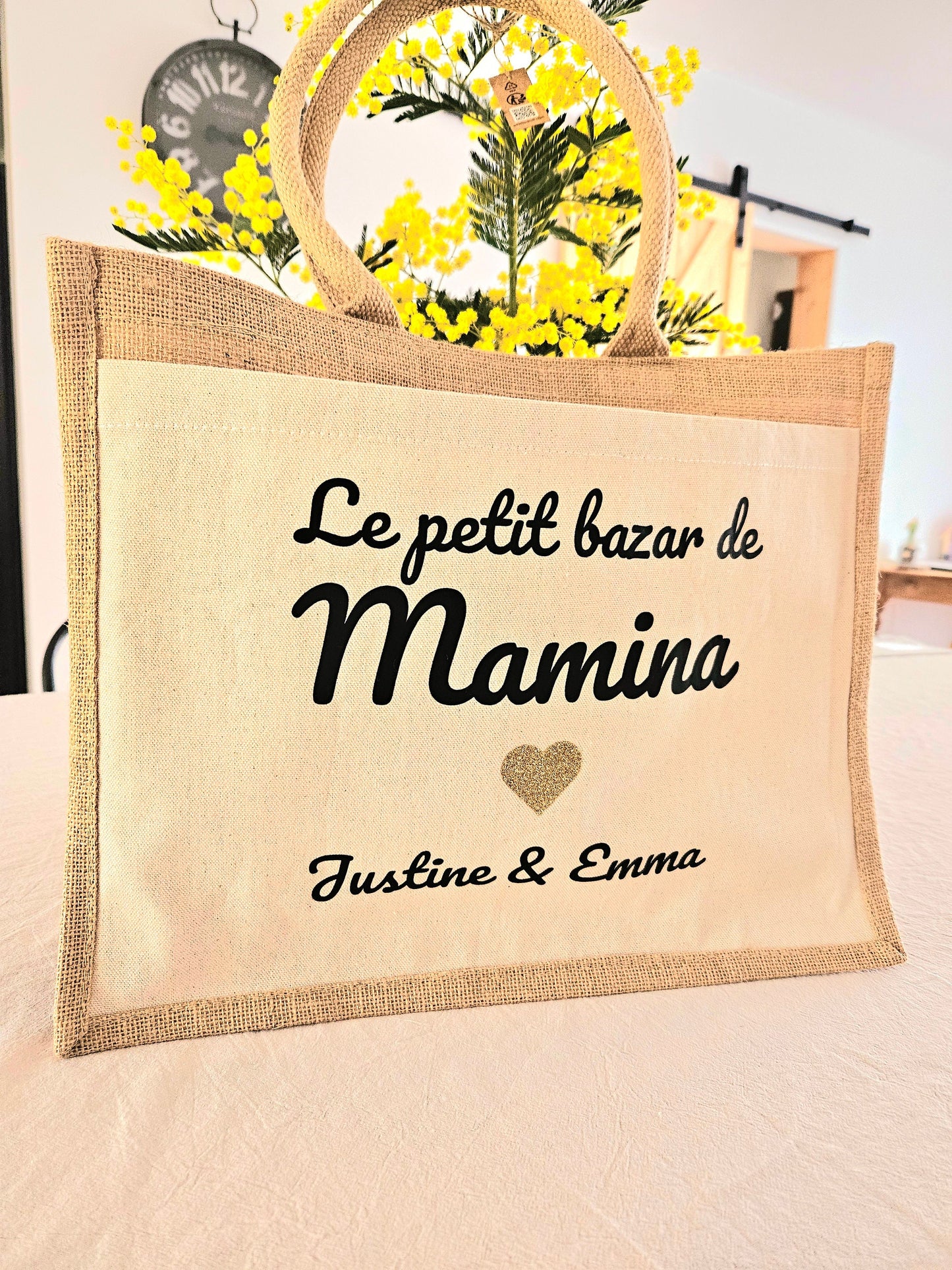 Sac cabas personnalisé - sac de course - sac jute coton femme nounou mamie fete des mères fetes des mamies
